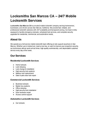 Locksmiths San Marcos Ca