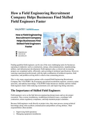 How A Field Engineering Recruitment Company Helps Businesses Find Skilled Field Engineers Faster