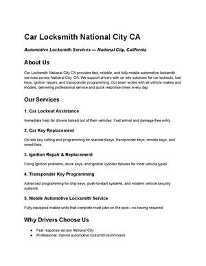 Car Locksmith National City Ca