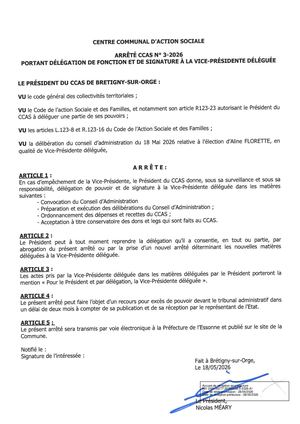 Arrete Ccas N 3 2026 Delegation De Fonction Et De Signature A La Vice Presidente Deleguee