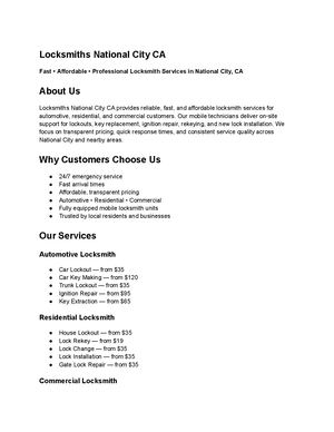 Locksmiths National City Ca