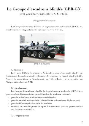 Le Groupe D’escadrons Blindés (Geb Gn Cote D Ivoire) Dc V Snhpg