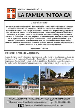 Boletín bimestral Familia Piemontesa de San Francisco 2026-73