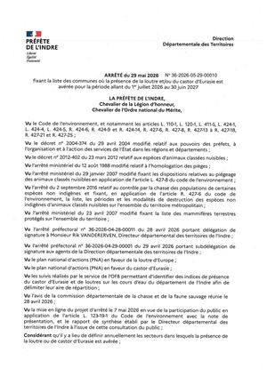 Arrete Loutre Castor 2026 2027 Signé Et Enregistré Au Raa
