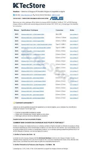Guide de Compatibilité des Chargeurs ASUS en Algérie KtecStore