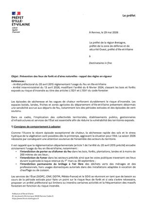 20260529 Courrier Circulaire Prevention Feux De Foret