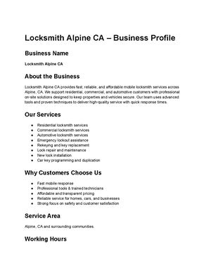 Locksmith Alpine Ca