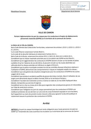 Arrêté municipal Camon