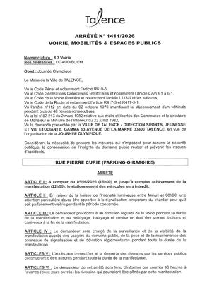 Arrete 1411 2026 Journée Olympique Rue Pierre Curie Le 05 06 2026
