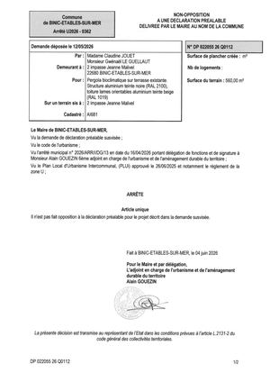 DP 26 Q 0112 - Arrêté