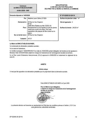 DP 26 Q 0116 - Arrêté