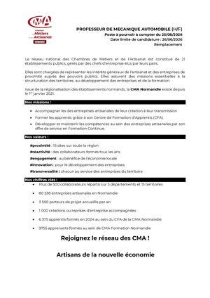 Offre Professeur Mécanique Automobile Coutances Iform 2026