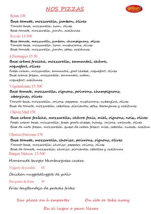 Carte Pizzas 2026