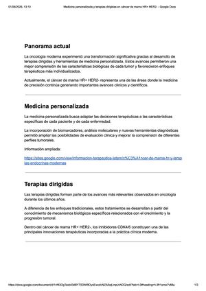 Medicina Personalizada Y Terapias Dirigidas En Cáncer De Mama Hr+ Her2