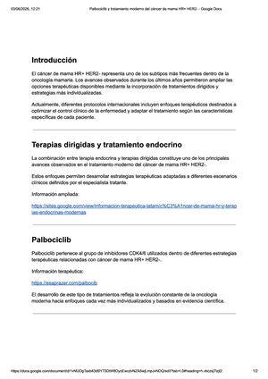 Palbociclib Y Tratamiento Moderno Del Cáncer De Mama Hr+ Her2