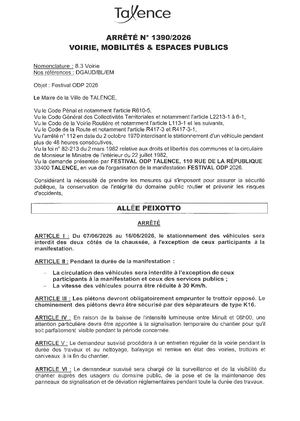 Arrete 1390 2026 Festival Odp 2026 Allee Peixotto Du 07 Au 16 06 2026
