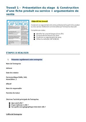 Travail 1 Fiche Produit Ou Service + Argumentaire De Vente