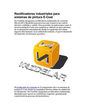 Rectificadores Industriales Para Sistemas De Pintura E Coat