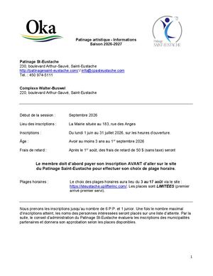 Information Patinage Artistique Saison 2026 2027