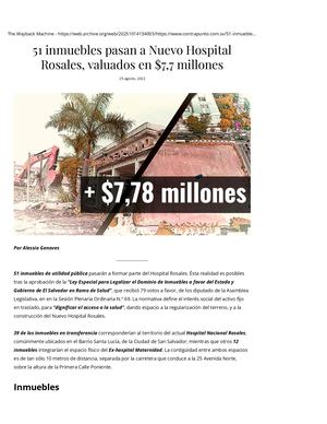 51 Inmuebles Pasan A Nuevo Hospital Rosales, Valuados En $7,7 Millones