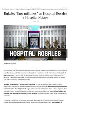 Bukele; “$110 Millones” En Hospital Rosales Y Hospital Nejapa