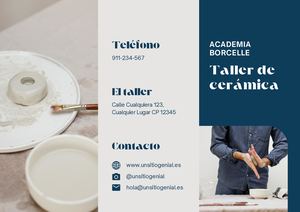 Folleto Tríptico Promocional Curso Cerámica Taller Fotográfico Profesional Azul