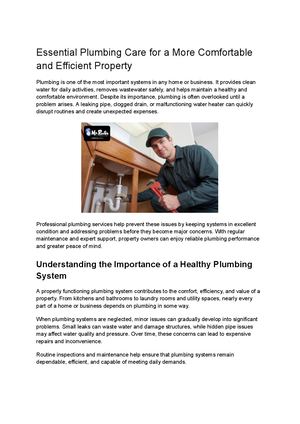 Essential Plumbing Care For A More Comfortable And Efficient Property