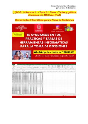 ???? (Ac S11) Semana 11 Tema 01 Tarea Tablas Y Gráficos Dinámicos Con Ms Excel (Pa4)