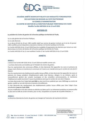 ARP2026-55 Deuxième Arrêté Modificatif Modalités Orga éLections Vote éLectronique Modifie ARP2026-34