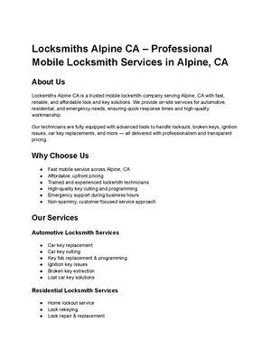 Locksmiths Alpine Ca – Professional Mobile Locksmith Services In Alpine, Ca