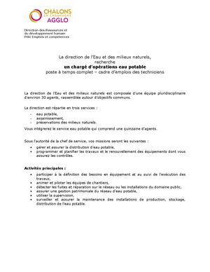 Chargé D'opérations Eau Potable Ext