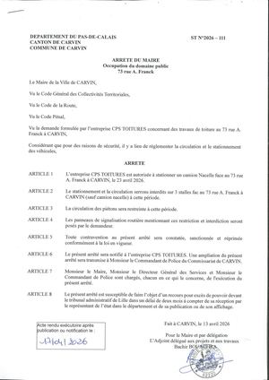 OCCUPATION DU DOMAINE PUBLIC - 73 RUE A. FRANCK - ENT CPS TOITURES