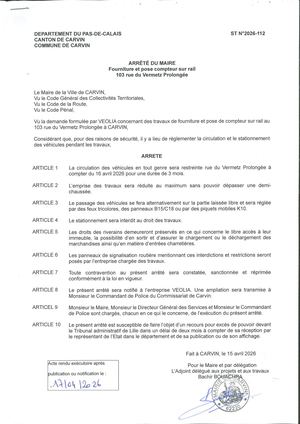 TRAVAUX DE FOURNITURE ET POSE COMPTEUR SUR RAIL - 103 RUE DU VERMETZ PROLONGEE - ENT VEOLIA