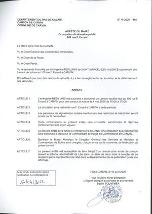 OCCUPATION DU DOMAINE PUBLIC - 109 RUE F. EVRARD - ENT RESILIANS