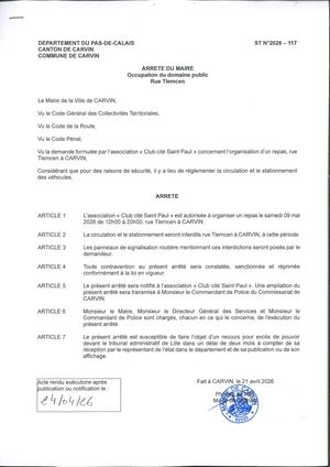 OCCUPATION DU DOMAINE PUBLIC - RUE TLEMCEN - CLUB DE LA CITE ST PAUL