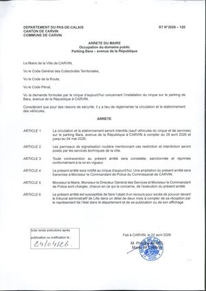 OCCUPATION DU DOMAINE PUBLIC - PARKING BARA - AV DE LA REPUBLIQUE - CIRQUE D AUJOURD HUI