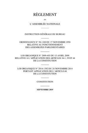Règlement Assemblée Nationale