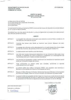 TRAVAUX DE REPARATION CONDUITE TELECOM - 107 RUE DE LA FRETE - ENT ENSIO