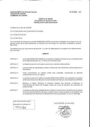 OCCUPATION DU DOMAINE PUBLIC - PARKING ARRERE DE LA SALLE DESCHAUWER - ENT DEMATHIEU BARD