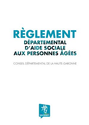 Règlement d'aide sociale pour personnes âgées