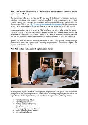 Adp System Maintenance & Optimization