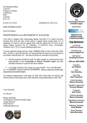 Ace Fine Notification Postponement Vs Heytesbury