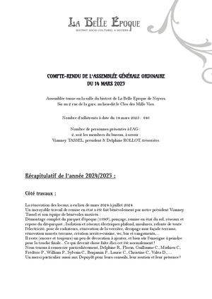 Compte Rendu Assemblée Générale La Belle Epoque 14 mars 2025