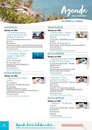 Agenda de la semaine du 08 au 14 juin 2026
