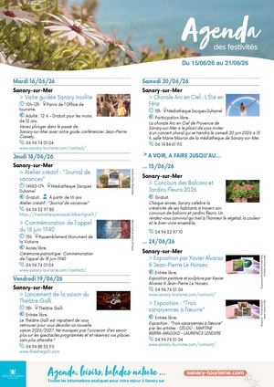 Agenda de la semaine du 15 au 21 juin 2026