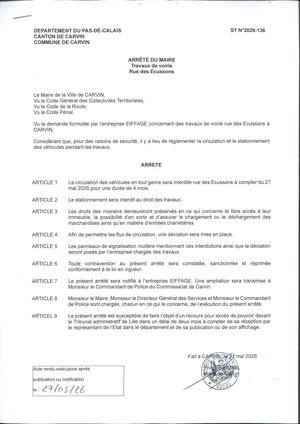 TRAVAUX DE VOIRIE - RUE DES ECUSSONS - ENT EIFFAGE