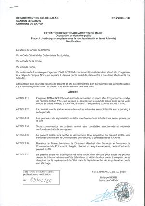 OCCUPATION DU DOMAINE PUBLIC - PLACE J. JAURES - TOMA INTERIM