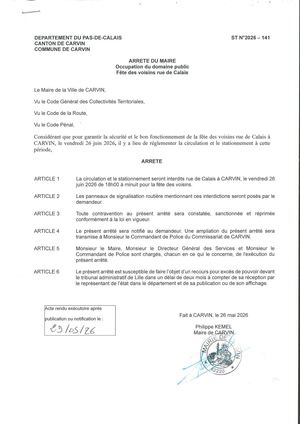 OCCUPATION DU DOMAINE PUBLIC - FETE DES VOISINS - RUE DE CALAIS