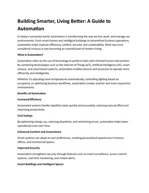 Building Smarter, Living Better A Guide To Automation