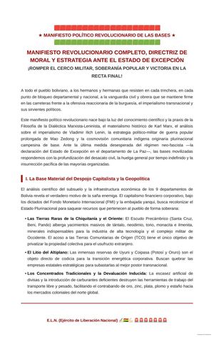 Manifiesto Revolucionario * Eln.Bolivia